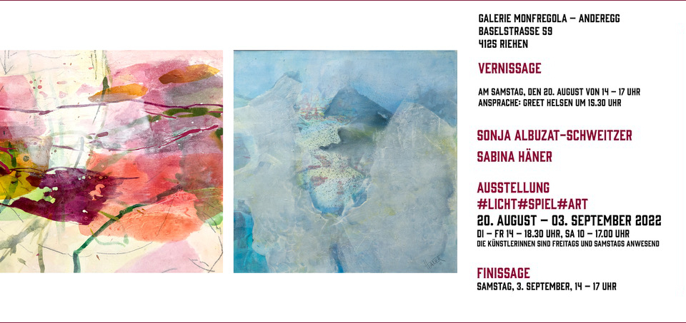 Einladung Austtellung 2022 Sabina Häner in Riehen Gallerie Monfragola